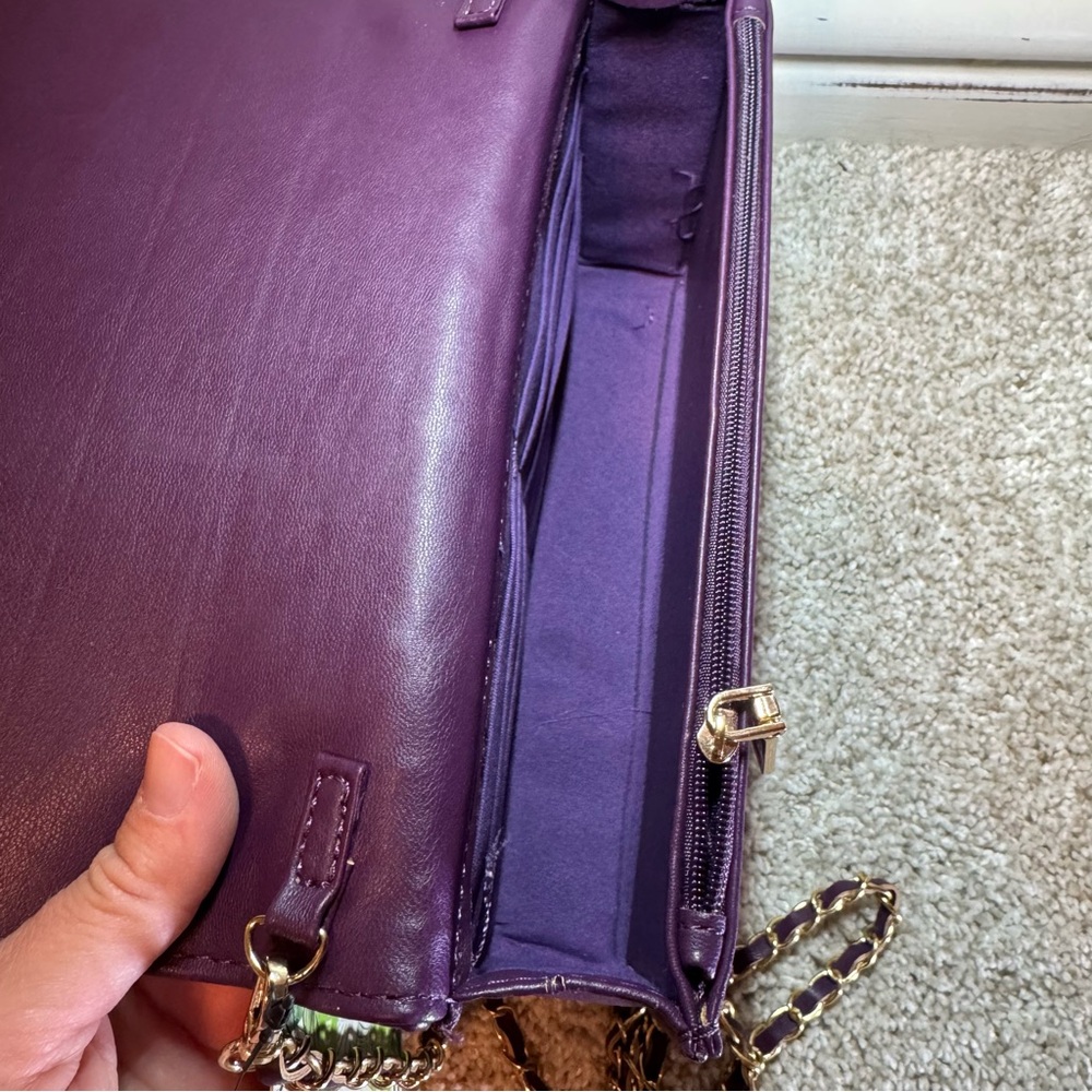 Badgley Mischka Plum Quilted Crossbody Gold Details & Hardware NWT - Picture 7 of 11